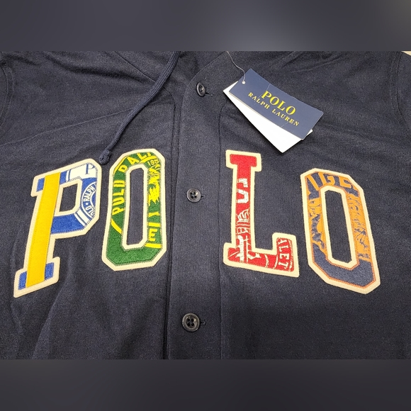 Polo Ralph Lauren Men's Navy Logo Graphic Baseball Hooded T-Shirt Size M - Picture 5 of 15